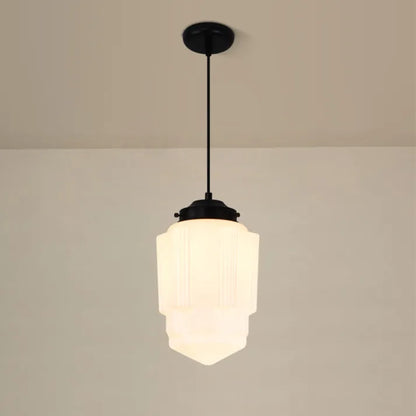 Vintage White Milk Glass Geometric Jar Pendant Light