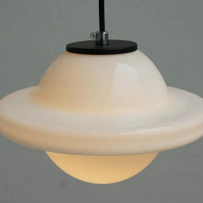 Vintage White Milk Glass Geometric Jar Pendant Light